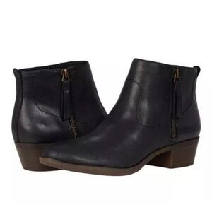 Lucky Brand Blandre Black Leather Ankle Booties Women’s Size 5 side Zipper